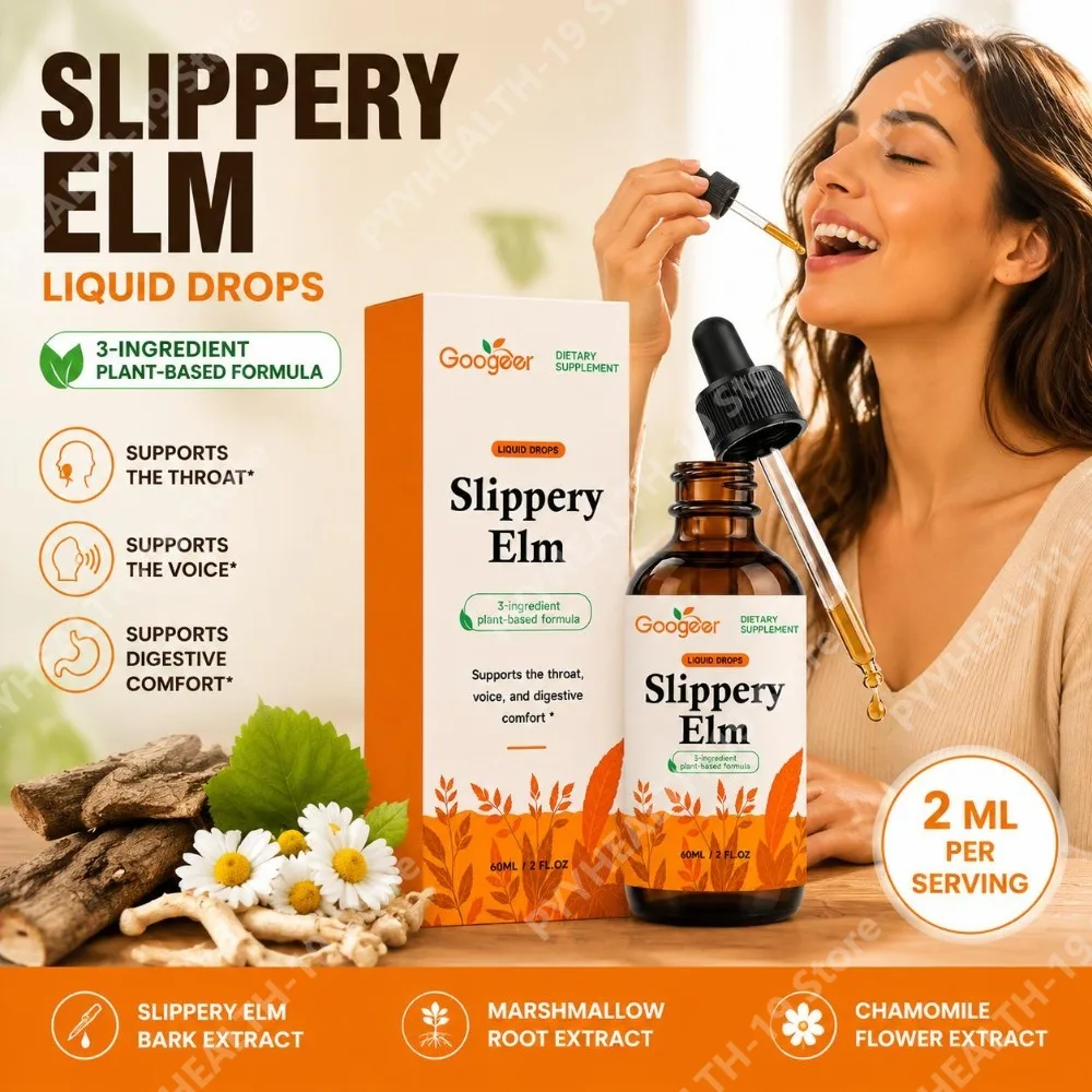 Googeer Slippery Elm Liquid Drops Featuring Marshmallow Root and Chamomile Flower for Throat Comfort and Vocal Support 60 ML