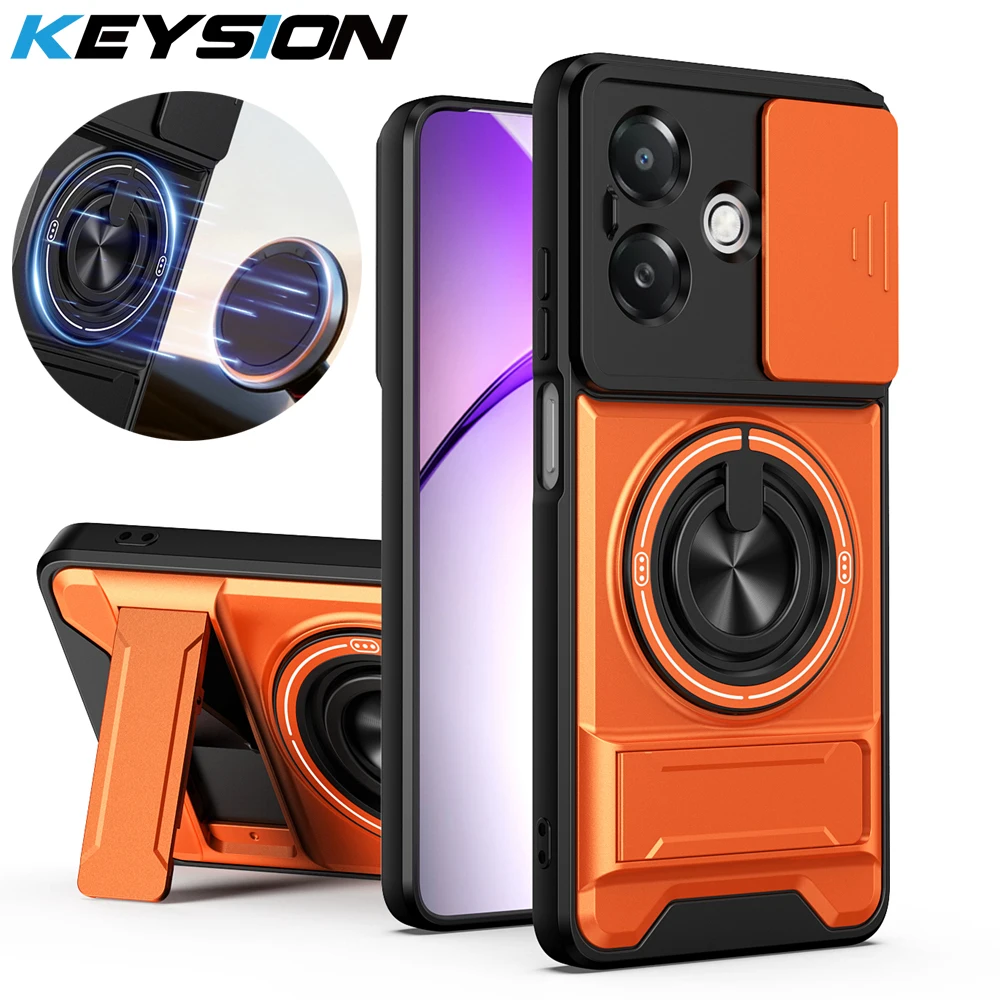 

KEYSION Magnetic Phone Case for OPPO A3 A3X 5G A5i A40m A60 5G Slide Camera Protection Upright Kickstand Ring Shockproof Cover