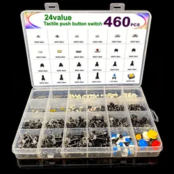 460pcs 24 Values Tactile Push Button Switch, SMD Micro Momentary Tact Switch Assortment Kit for Car Remote Control with Box