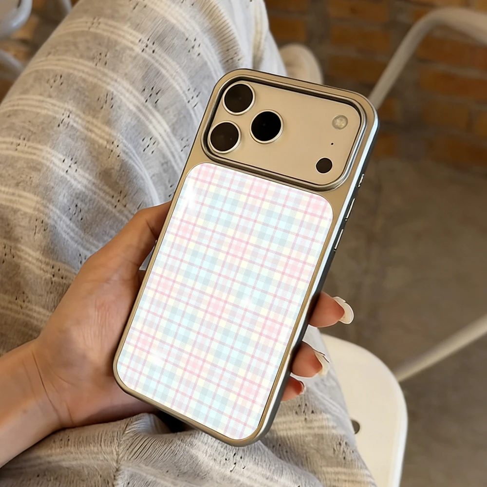 Einfache blaue karierte Drop-Glue INS Hülle für iPhone 15 17 13 Pro Max Phone 11 12 ProMax 14 15 16 Plus Hüllen Stoßfeste Luxus-Fundas – Detail 18