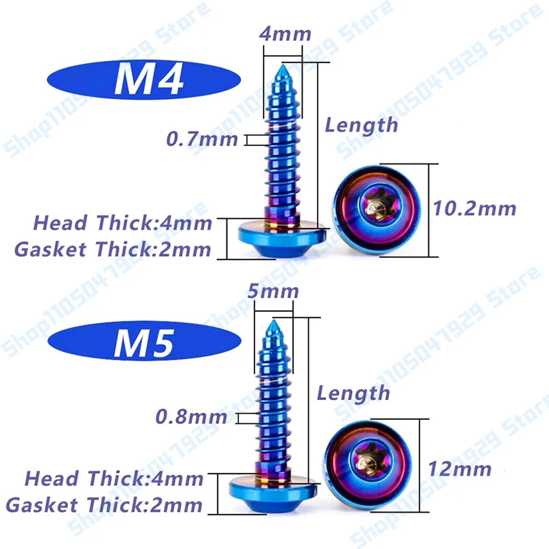 1pcs/lots TC4/GR5 Titanium Alloy Bolts M4 M5 Self Tapping Screw Torx Screw Truss Head for Motorcycle License Plate Trim Panel