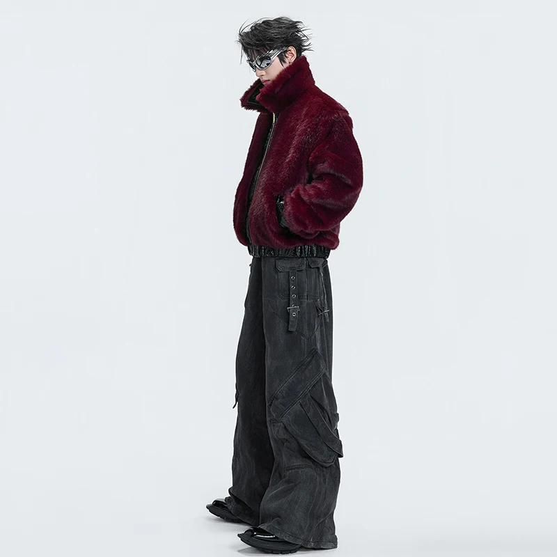 LUZHEN Original Reversible Design Thickened Warm Faux Fur Stand Neck Parka Jacket Men's Fashion Winter Street Padded Coat JY5615