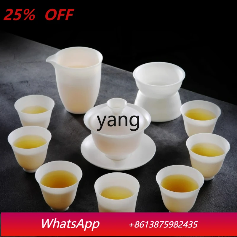 

CX Thin Tire Lamb Fat Jade White Porcelain Kung Fu Tea Set Gaiwan Tea Cup for Office and Home Use