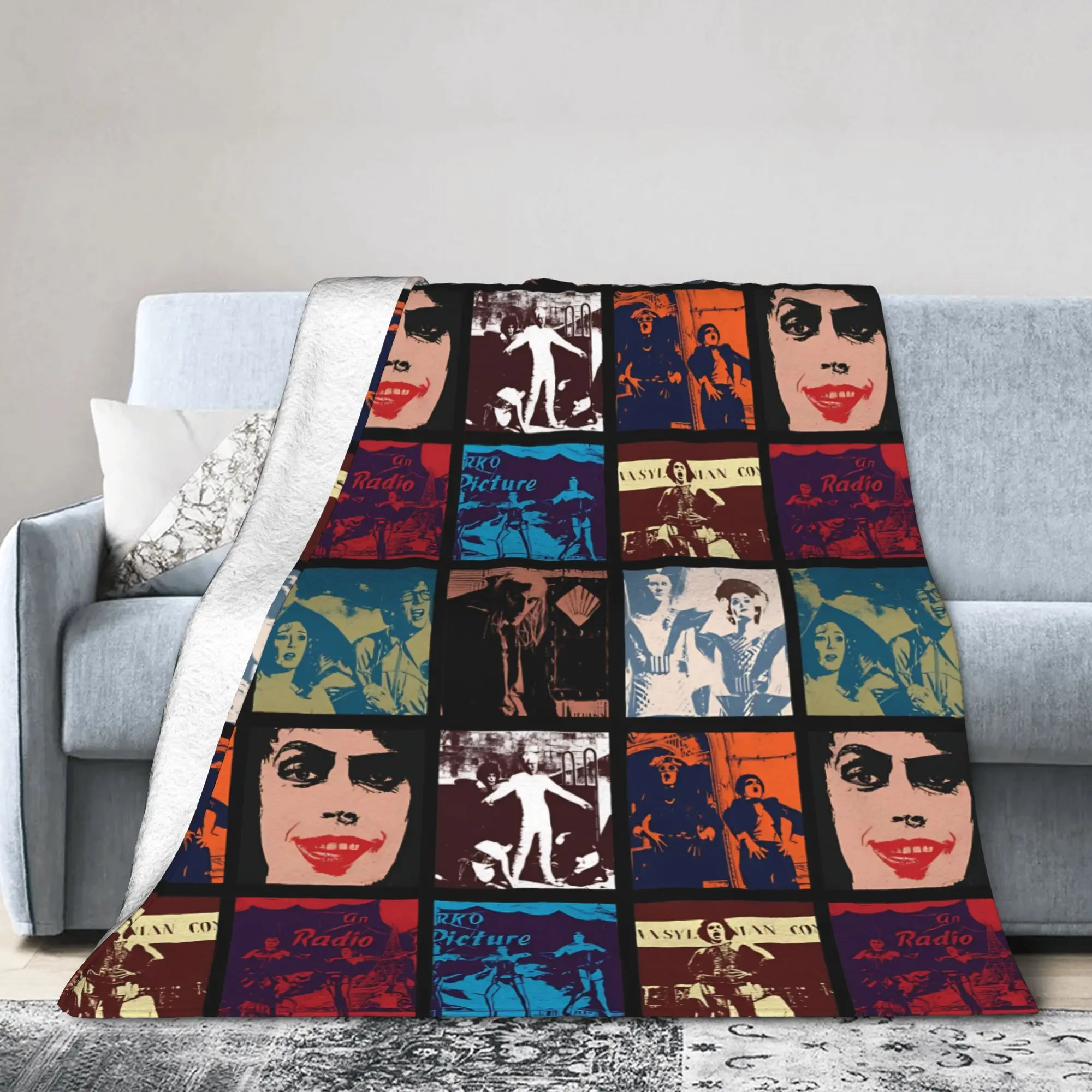 Frank N Furter Collage Horror Movie Blanket Flannel The Rocky Horror Picture Show Ultra-Soft Throw Blankets for Outdoor Bed Rug