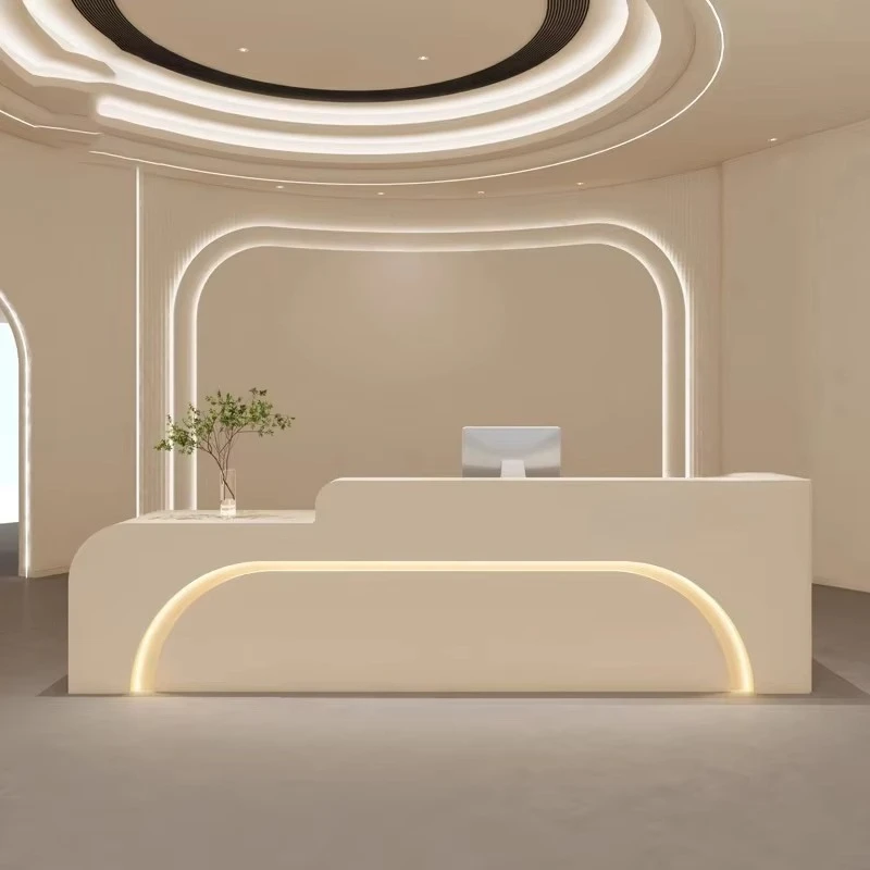 

&c White Reception Desk Beauty Salon Curved Salon Furniture Small Reception Counter Front Desk