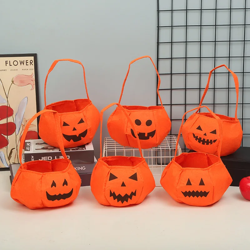 Cute Halloween Portable Pumpkin Bag Trick Or Treat Kids Candy Bag Happy Halloween Day Gift Pumpkin Backpack Shoulder Bag