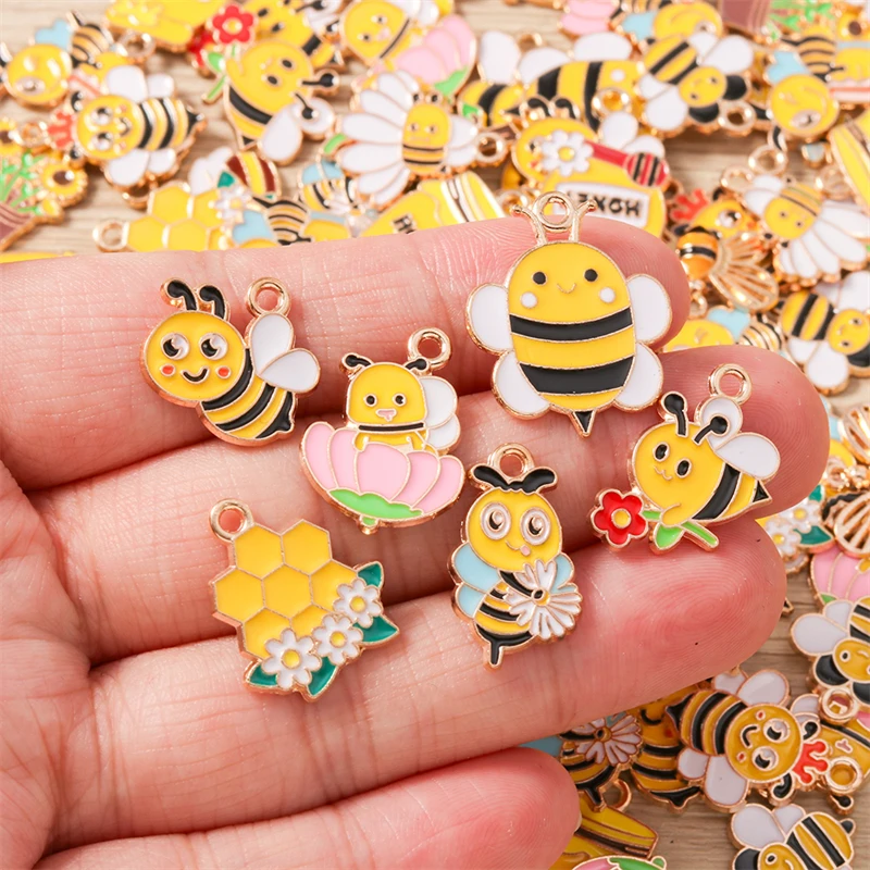 10 Stück Mix Cartoon Tier Biene Charms Emaille Honigbiene Blume Charms Anhänger für Schmuckherstellung Halsketten Ohrringe DIY Handwerk Geschenk – Detail 3
