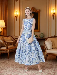 2026 Spring Summer New Luxury Heavy-Duty 3D Gold Thread Jacquard Sleeveless Waist-Cinching Full-Skirt Banquet Gown