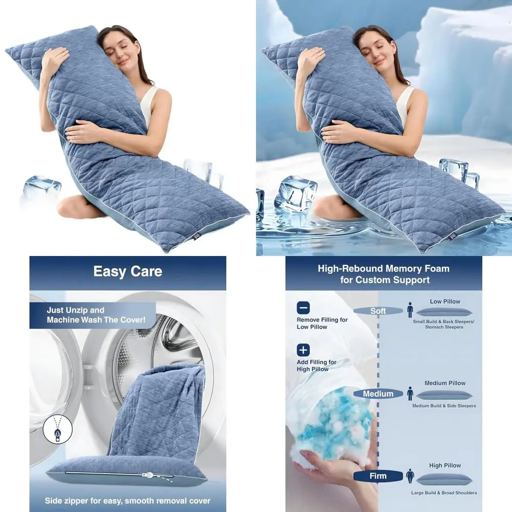 

Подушка для тела из пены с эффектом памяти для сна на боку и беременных женщин, 20x54 дюйма, с моющимся чехлом, светло-голубая
