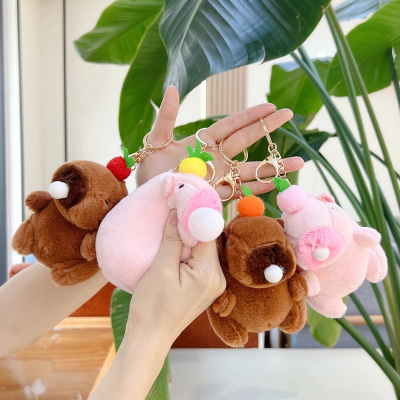 Cute Cartoon Capybara Plush Keychain Creative Fashion Fluffty Toy Kawaii Doll Car Keyring Backpack Decoration Accessories Gifts