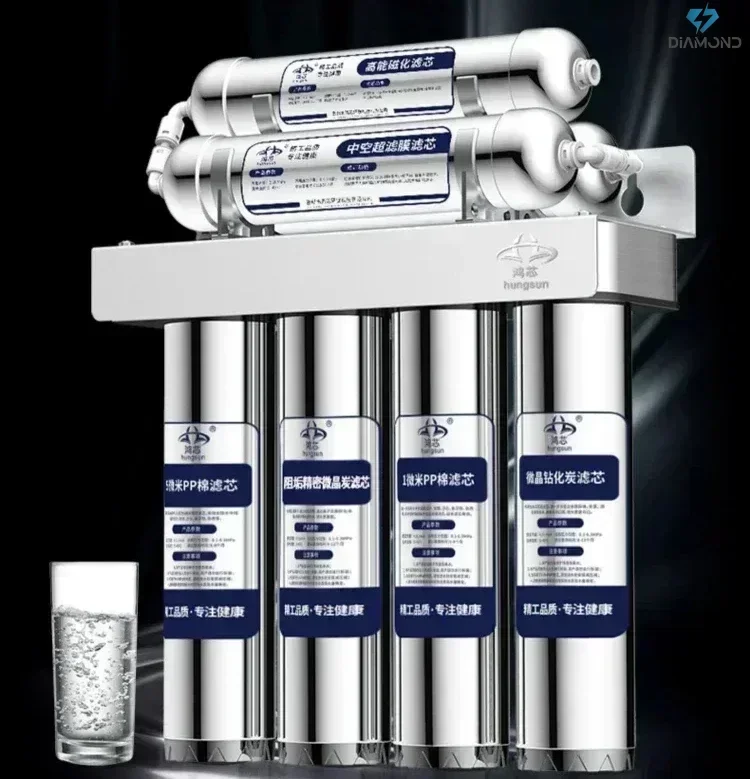 Water Filter Purifier  Home drinking filtration. Tap purification filters. Appliance treatment equipment system type.