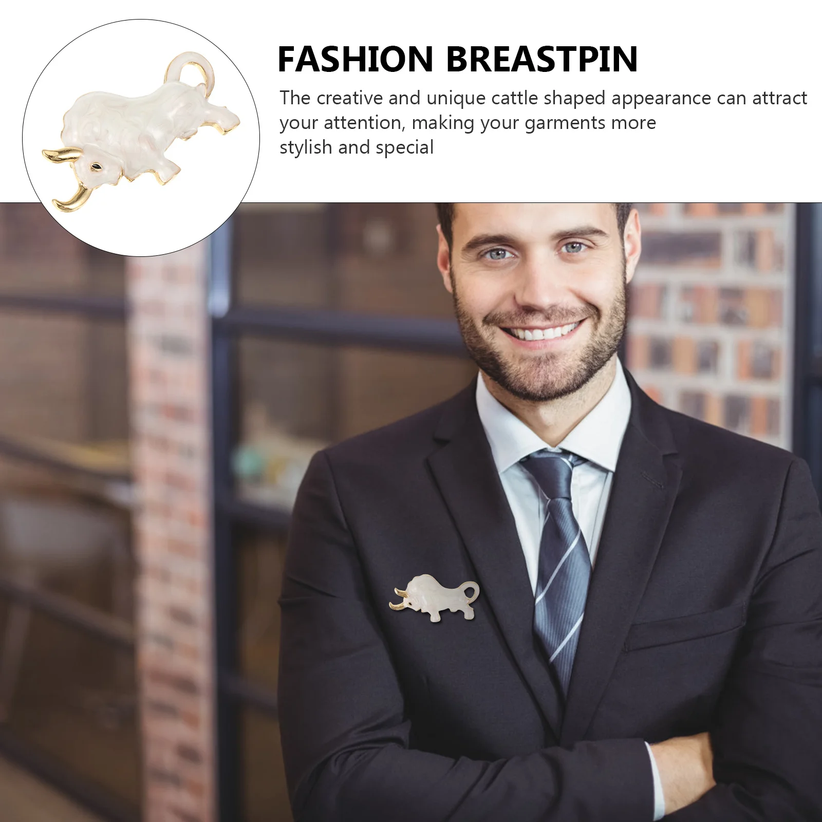 Biała Broszka Żywy Motyw Bydła Modna Ozdoba do Ubrań Broszka ze Stopu do Garnituru Męskiego Prezent Rekwizyty do Odgrywania Ról