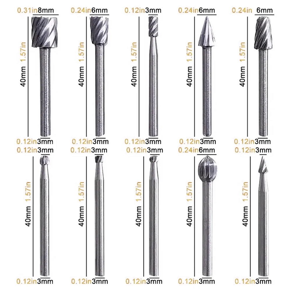 KATWAY 10pc DIY HSS Woodwork Rotary File Set Natural Color Electric Grind Grinding Head Engrave Mill Cutter Drill Bits HH-AA54