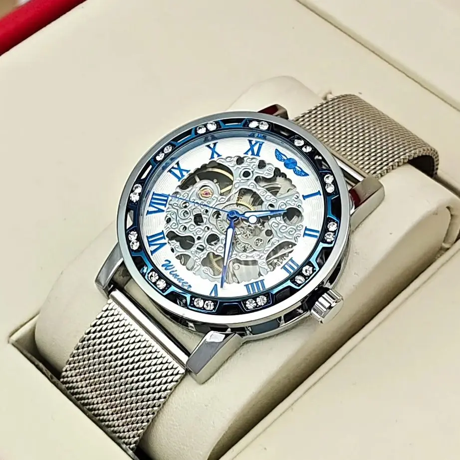 

Новые высококачественные роскошные мужские механические часы без батареек со скелетонизированной прозрачной задней частью, светящиеся, водонепроницаемые, ручные механические наручные часы, инкрустированные бриллиантами