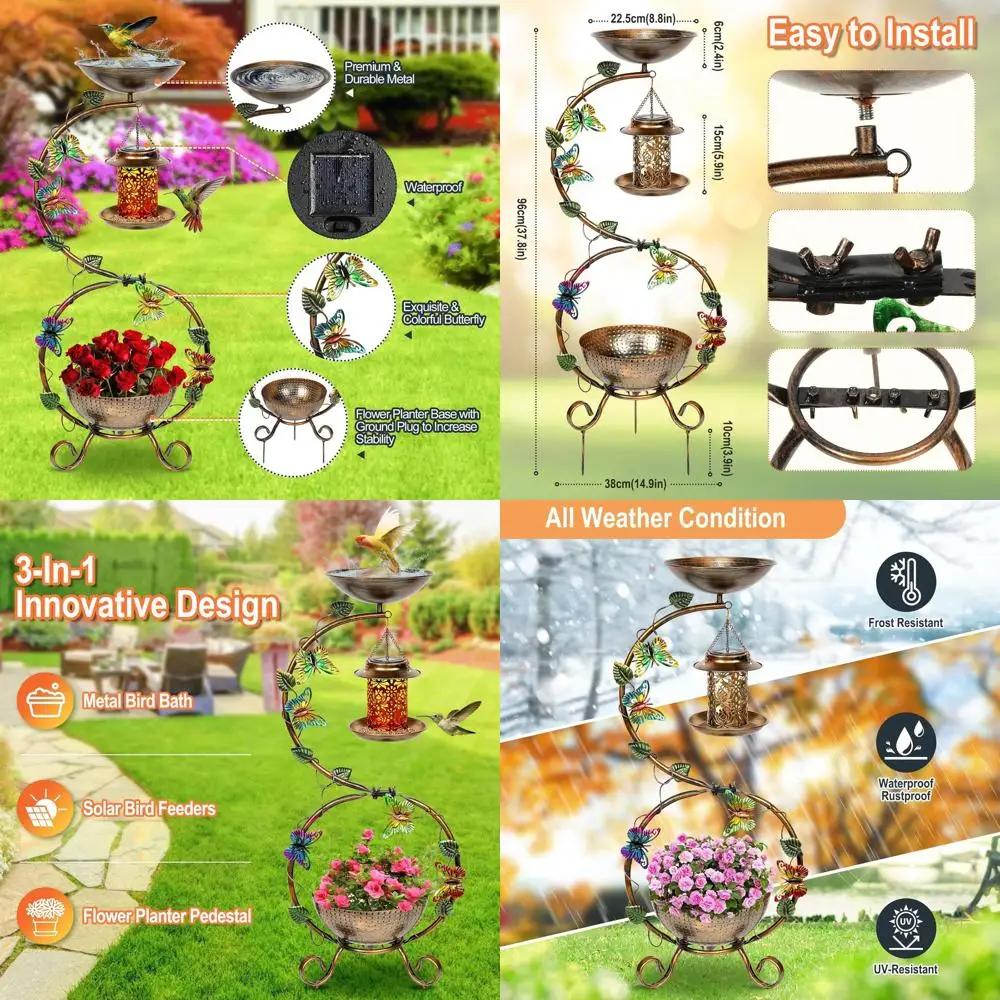 

Набор для птиц 3-в-1: кормушка, поилка и подставка для цветов, 38 предметов, из прочного металла, винтажный стиль, водонепроницаемый, для сада