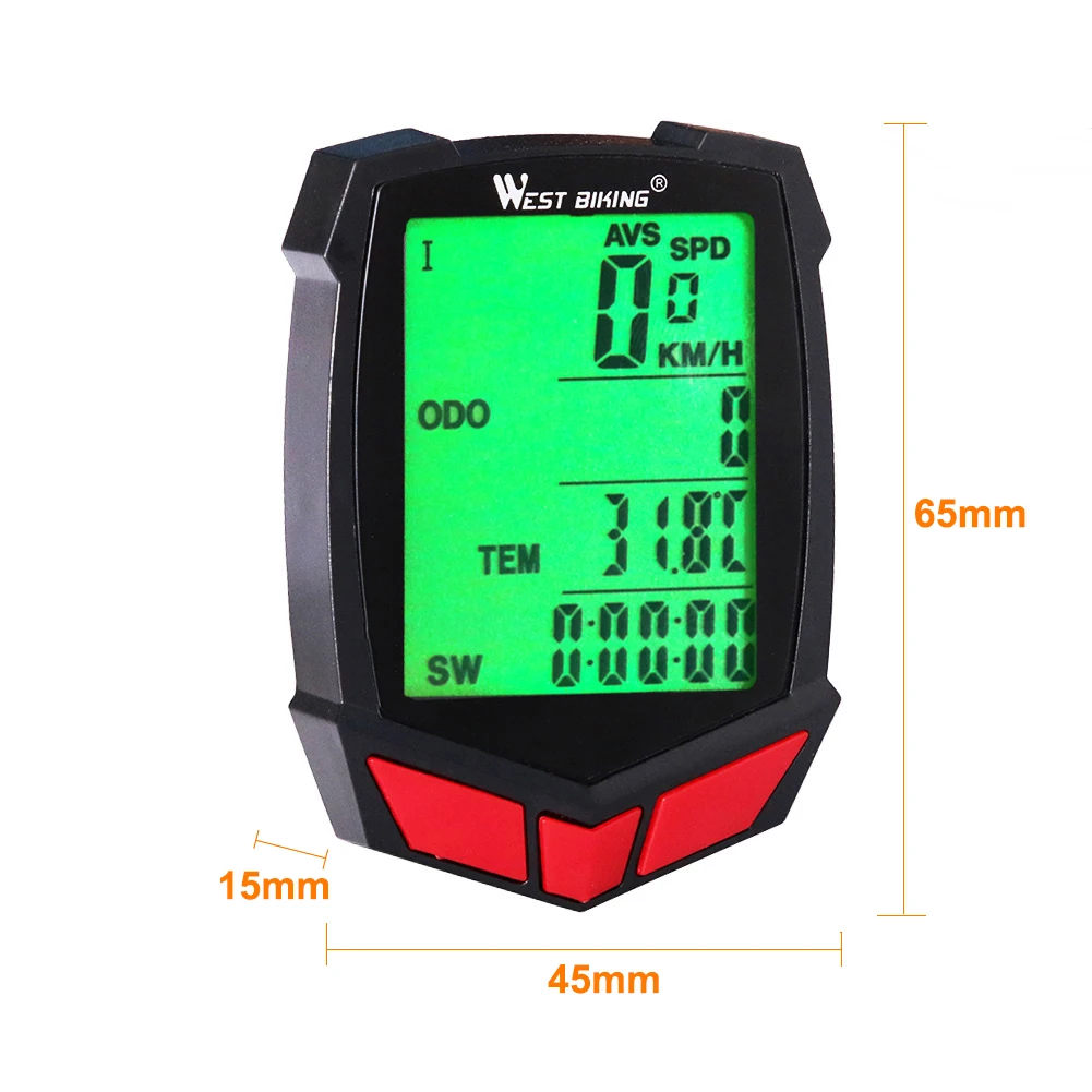 WEST BIKING Multifunction Wireless Bike Computer 20 Functions Speedometer Odometer With Backlight MTB Bicycle Stopwatch Computer