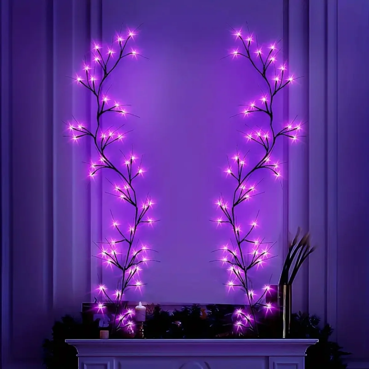 1 قطعة 54 LED أضواء الهالوين DIY الأرجواني الروطان بطارية تعمل بالطاقة مع 8 أوضاع الإضاءة لغرفة المعيشة المنزلية ديكور الهالوين