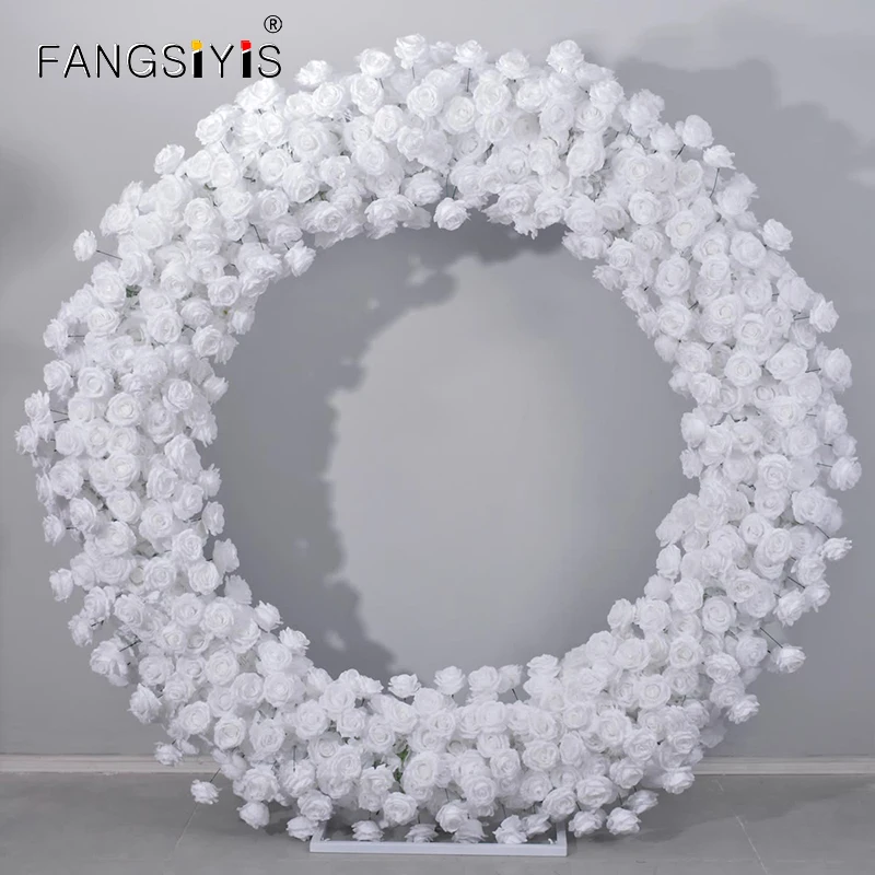 

Luxury White Rose Flower Row Runner Arrangement Wedding Backdrop Circular arch Decor Floral With Frame Event Banquet Party Prop