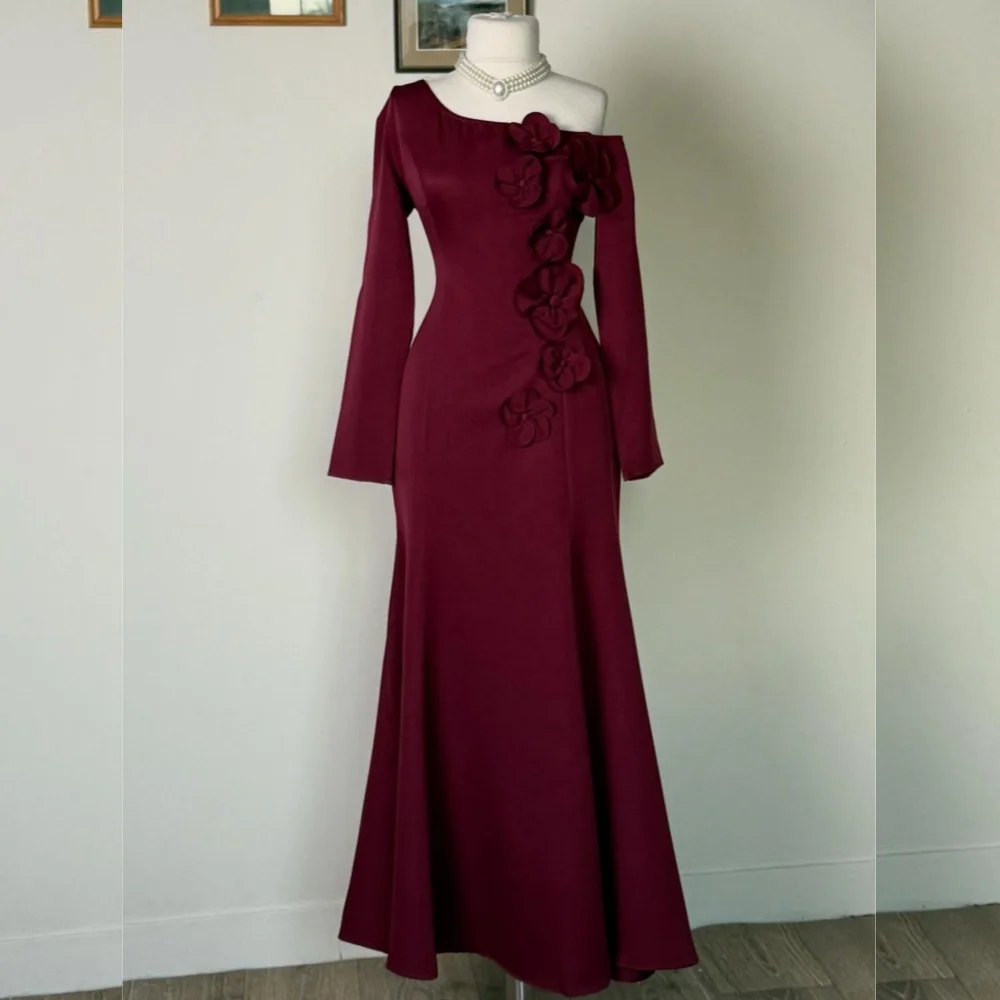 

Customized Pastrol Unisex Jersey Flower Pleat Trumpet Off-the-shoulder Long Dresses Bespoke Occasion Simple