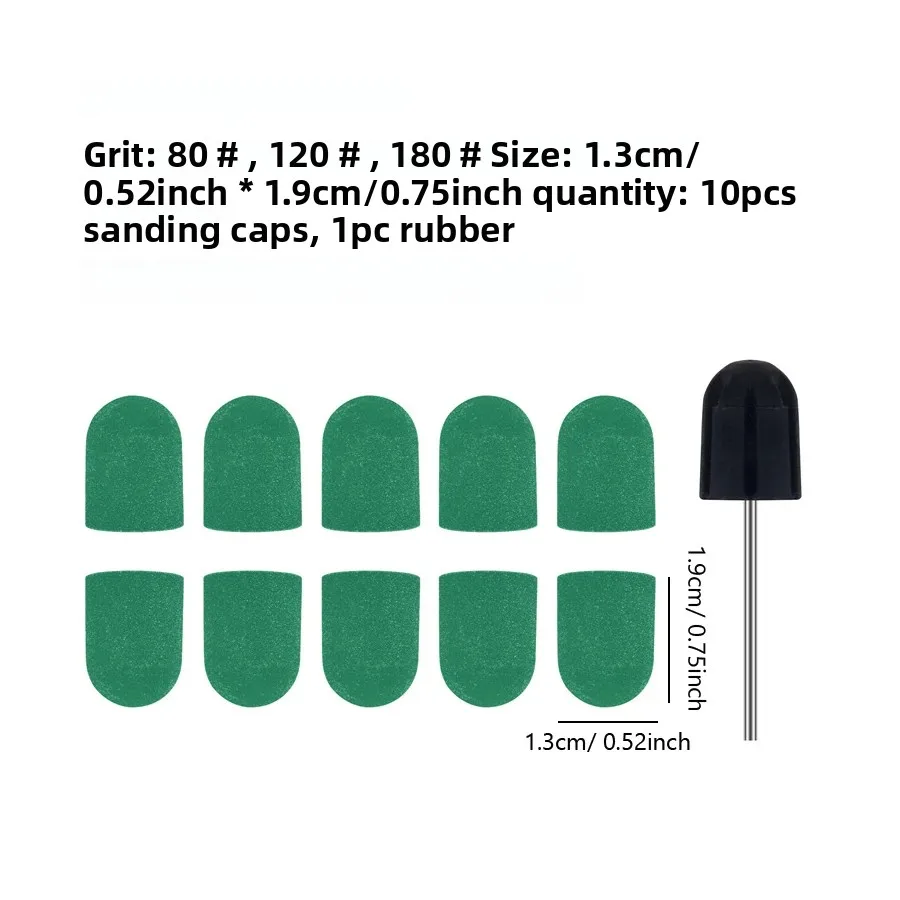 10-teiliges Nail-Art-Schleifbits-Set, Schleifkappen mit Gummibohrer zum Entfernen von Gel-Nagellack, Maniküre und Pediküre