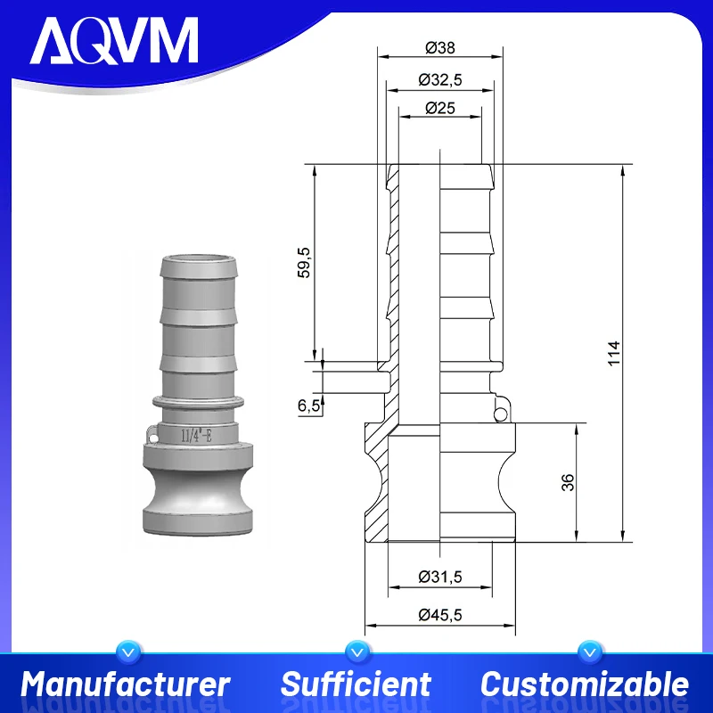Camlock Type E DN32 1 1/4 Inch SS304 Fire Hose Coupling High Flow Irrigation Quick Connect Hydraulic Industrial Adapter