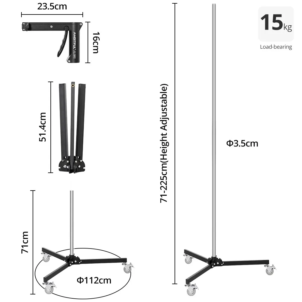 AMBITFUL 71cm-255cm AL250 Gun Grip Light Stand 1/4 and 3/8 Screw with Wheels Folding Tripod for Studio Flash LED Light Softbox