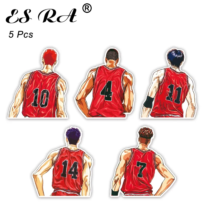 5 Pcs/Set Laptop Stickers for Boys Basketball Anime Decal Slam Dunk Pegatinas Glossy For Luggage Room Decorate Waterproof Vinyl