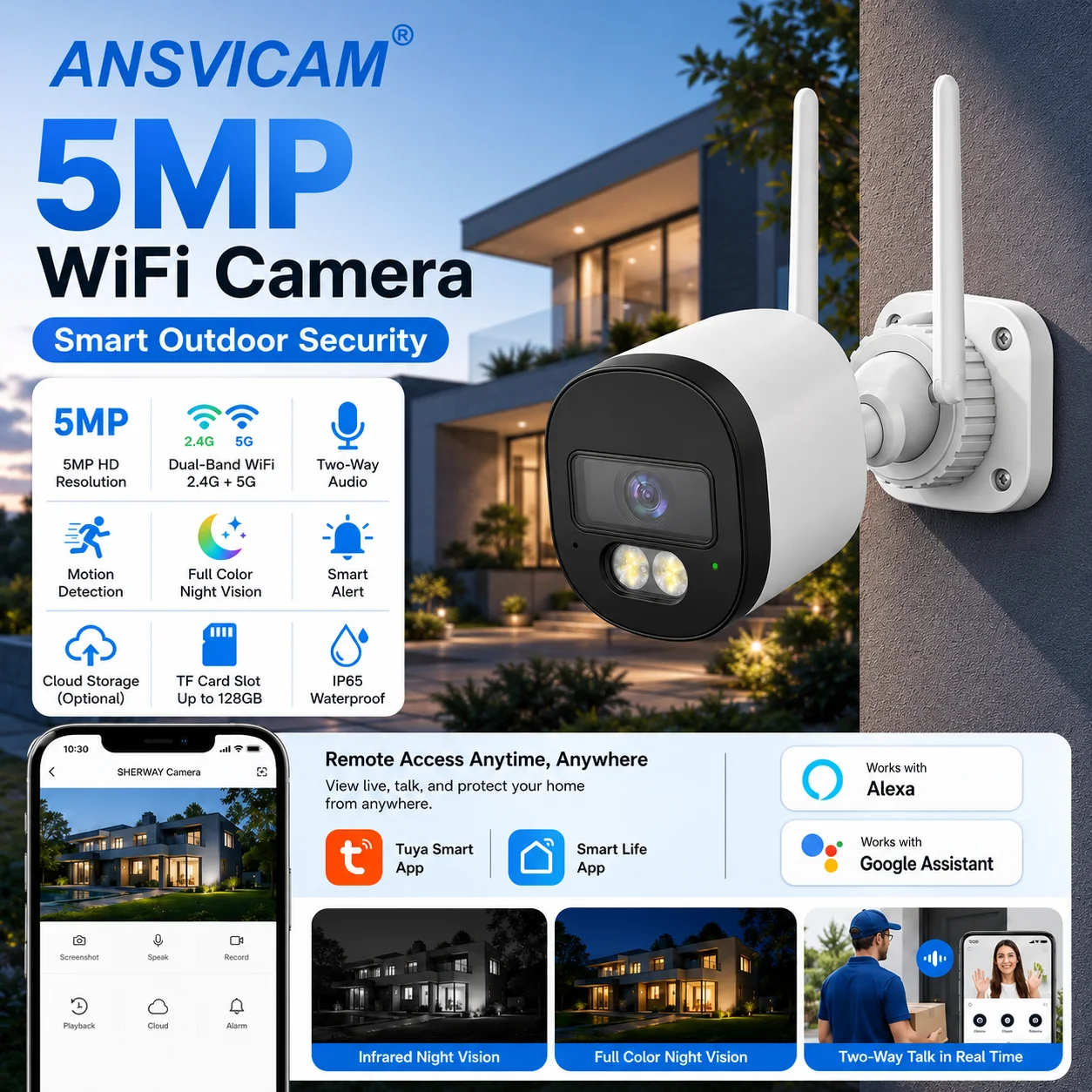 5MP Tuya WiFi PTZ Security Camera Indoor Outdoor IP CCTV Camera Auto Motion Detection Home Surveillance