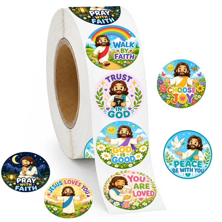 500 Pcs Bible Verse Stickers Roll, 10 Designs Christian Jesus Round Labels, Inspirational Faith Stickers for Journals