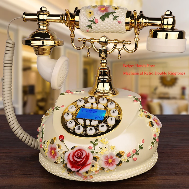 Vintage Phone Retro Landline Telephone Speakphone Flower Classic Phone Telephone, Rotary/ Button Dial with FSK/DTMF/Caller ID