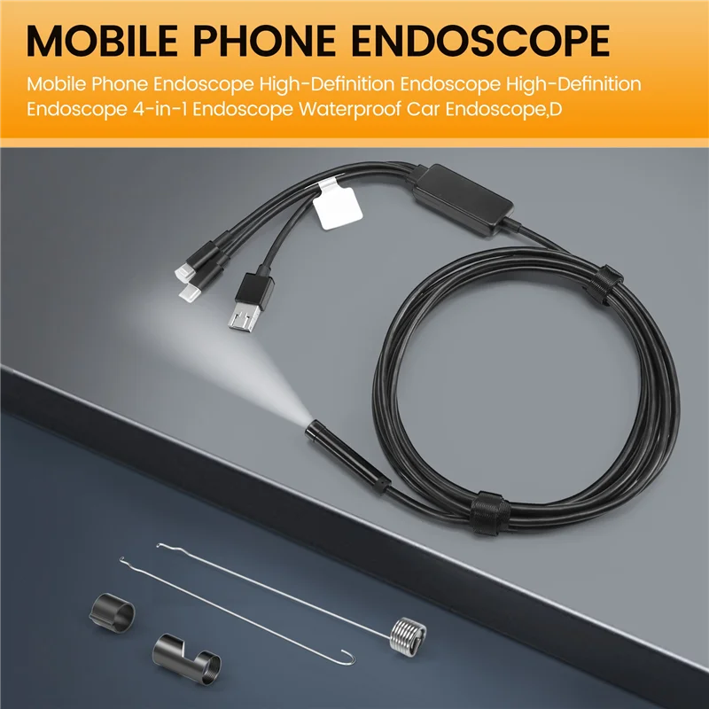 Endoskop do telefonu komórkowego AEE6, endoskop wysokiej rozdzielczości, endoskop wysokiej rozdzielczości 4-w-1, wodoodporny endoskop samochodowy