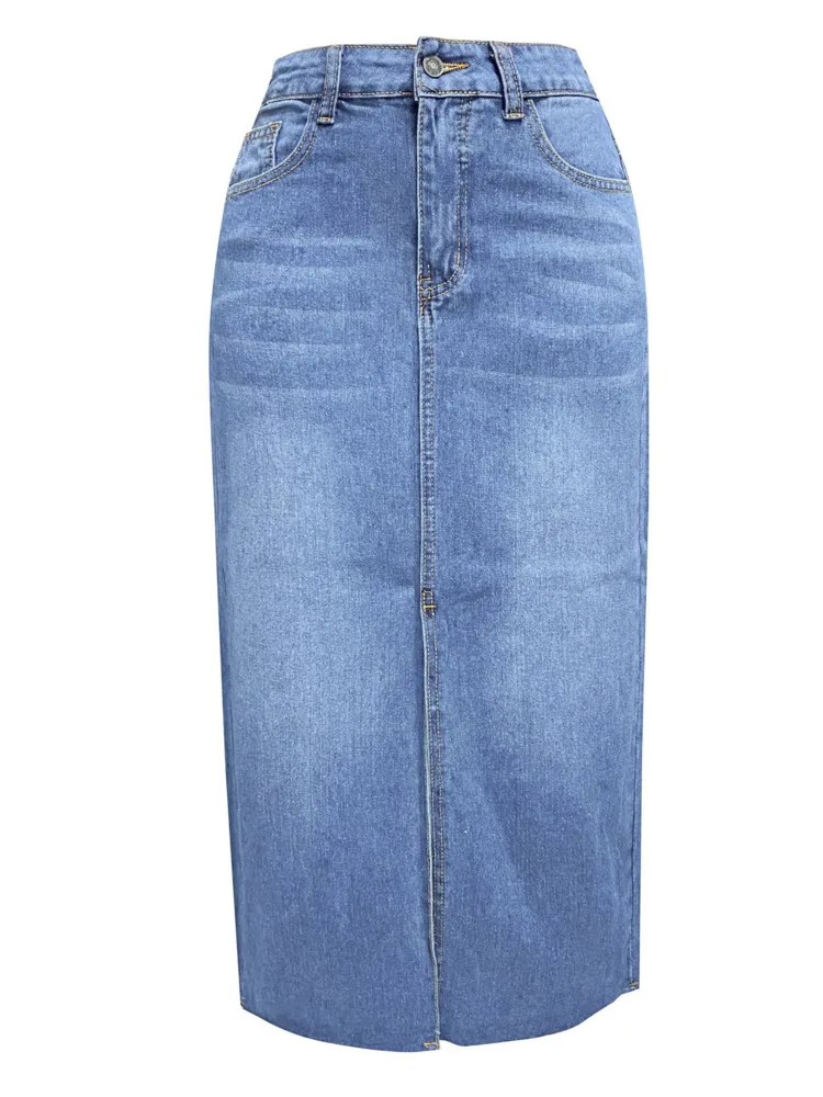 Novedad en 2024, falda vaquera para mujer, moda coreana para primavera y verano, ropa de calle de cintura alta, falda vaquera para mujer, falda Midi acampanada