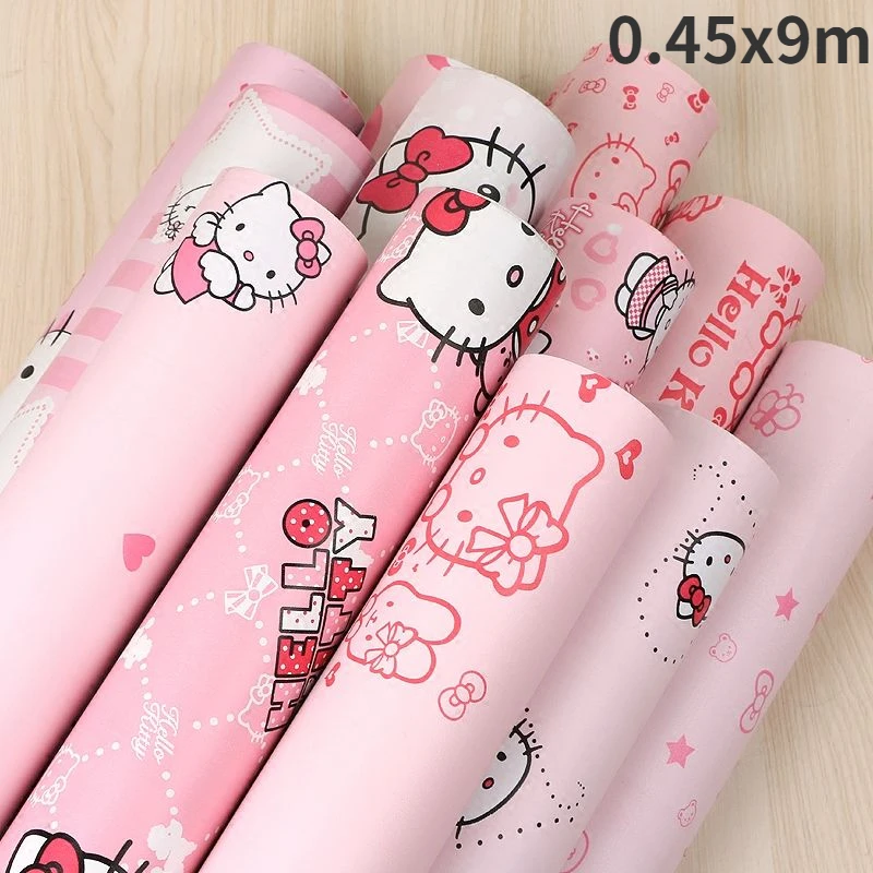 Sanrio Hello Kitty Y2k Wallpaper Kawaii Cartoon Anime Pattern Waterproof Self Adhesive Wall Sticker For Kid Living Room Decor