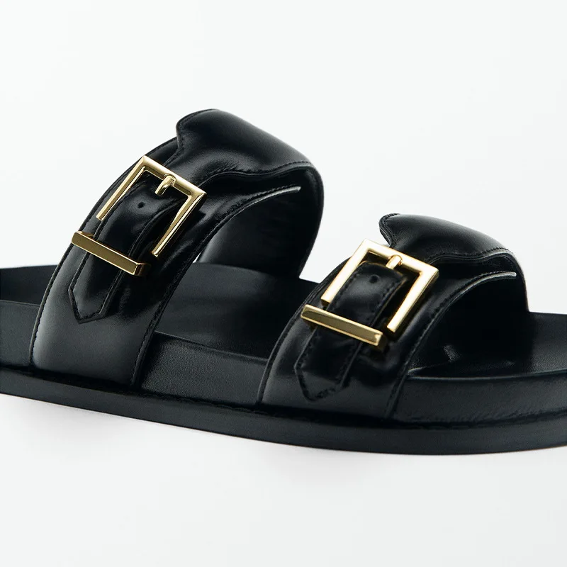 Buckle Open Toe Sandals Black Fashion Slingback Women Shoes Outdoor Design Slippers Thick Bottom Zapatos Mujer