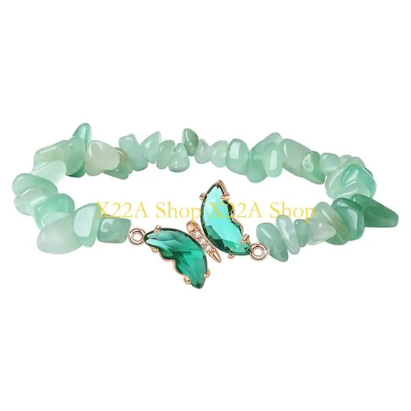 Unique Healing Crystals Bracelet With Irregular Gemstones Beads Butterfly Decoration Adjustable Jewelry For Relaxation
