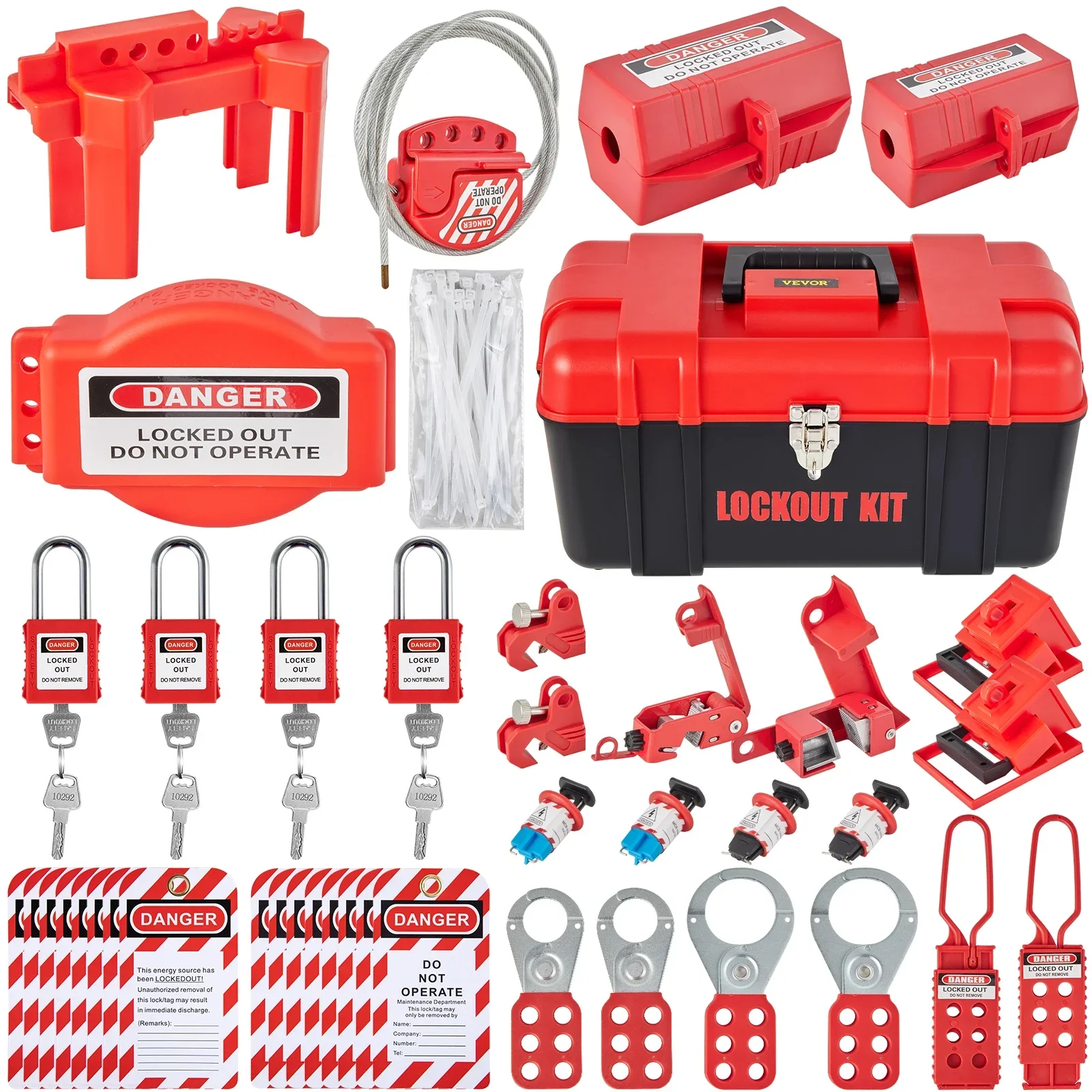 

ez Lockout Tagout Kits,Electrical Safety Loto Kit Includes Padlocks,5 Kinds of Lockouts,Hasps,Tags,Box,Lockout Safety Tools