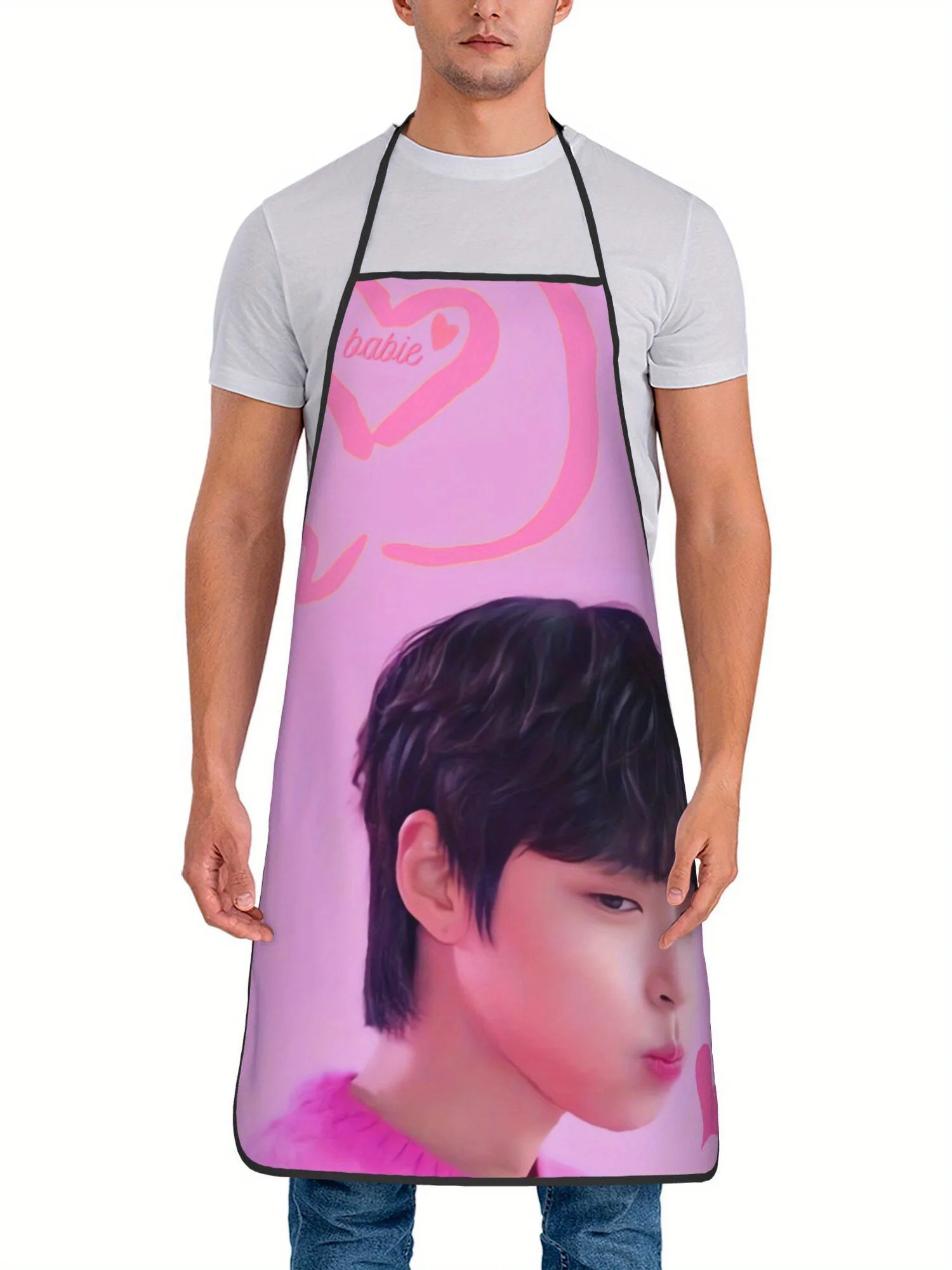 Sweet Pink Heart Kpop Idol Babie Word Portrait Art Printed Oilproof Apron Men Women Cooking Barbecue Baker Kpop Surprise Gift