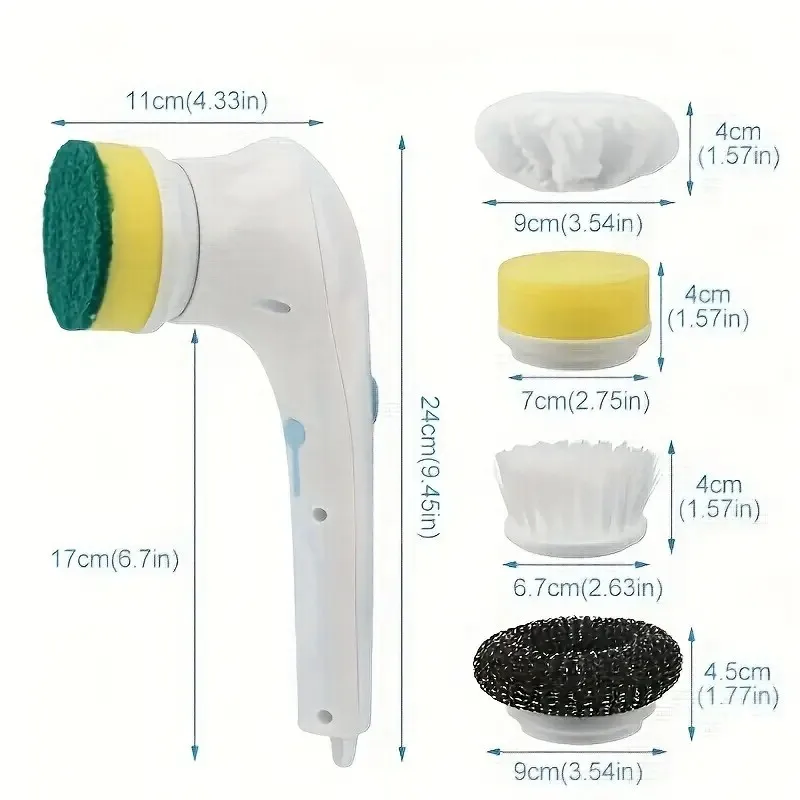 High-Performance Cordless Electric Scrubber with 5 Multi-Functional Heads, Rechargeable Handheld Cleaning Brush for Bathrooms, T