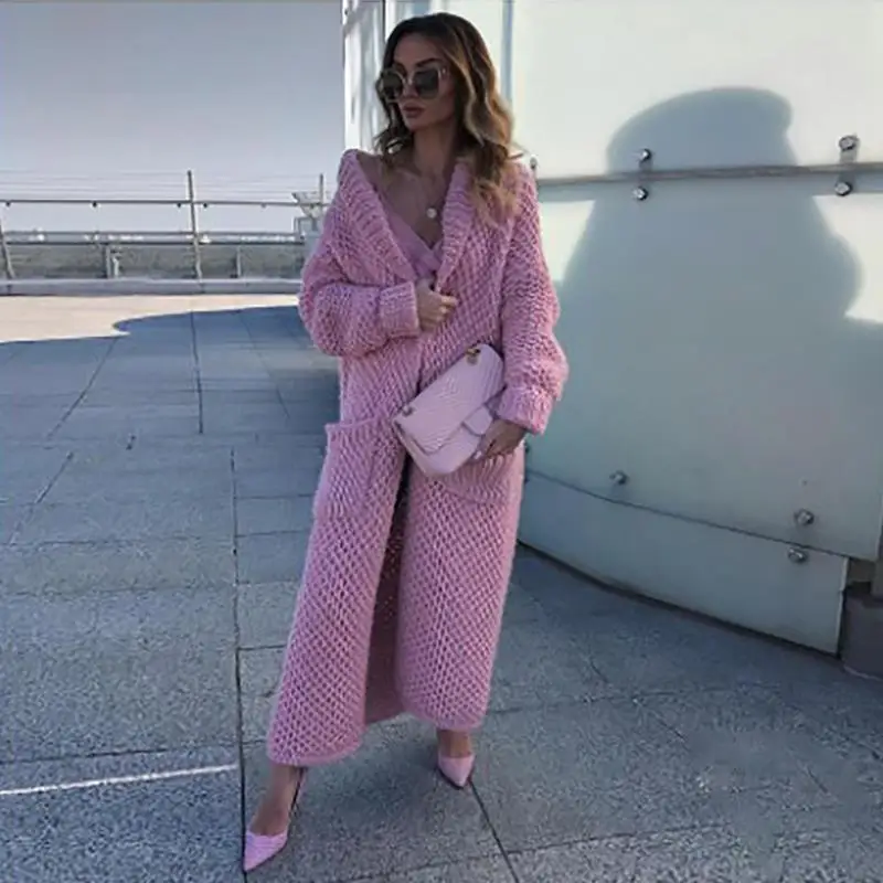 

2025 Winter New Collar Solid Color Extended Design Fashionable Loose Knitted Coat for Women