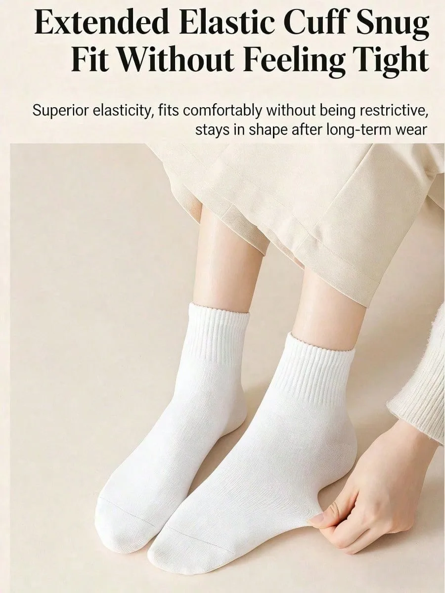 

1 пара женских однотонных носков до середины икры, дышащие, влагоотводящие, мягкие, эластичные, не стесняющие движений, для работы, офиса, дома, на каждый день