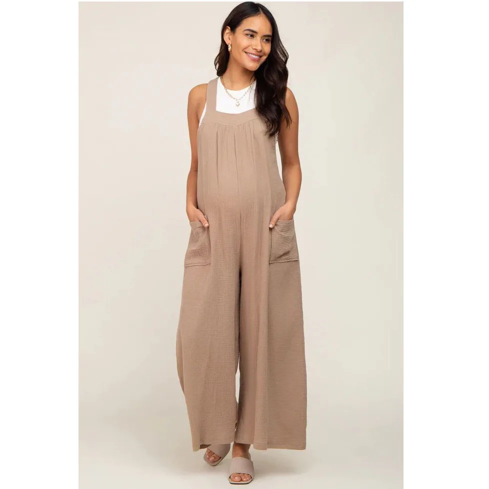 2024 Summer Fashion Beige Wide Leg Laced Up Maternity Workwear Pants Clothes for Pregnant Women Pregnancy 24ss Y2k Youth Loose