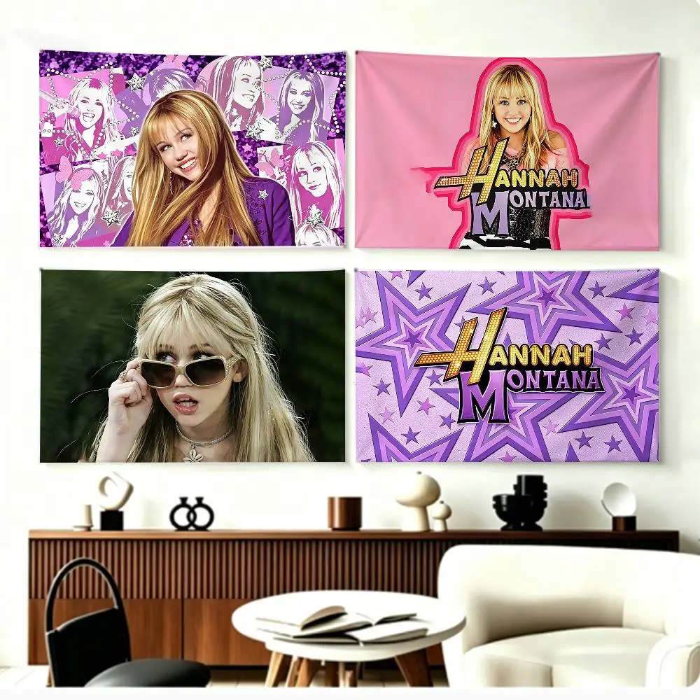 CUTE H-Hannah Montana   Flags Wall Hanging Background Art Banner for Bedroom Home Outdoor Decor