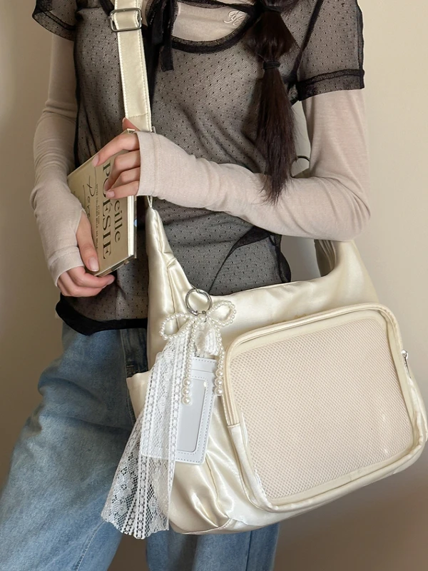 

High Aesthetic Transparent oulder Bag Large Capaci Slant Cross Bag for Class College Sle Girl Student Casual Nylon Bag