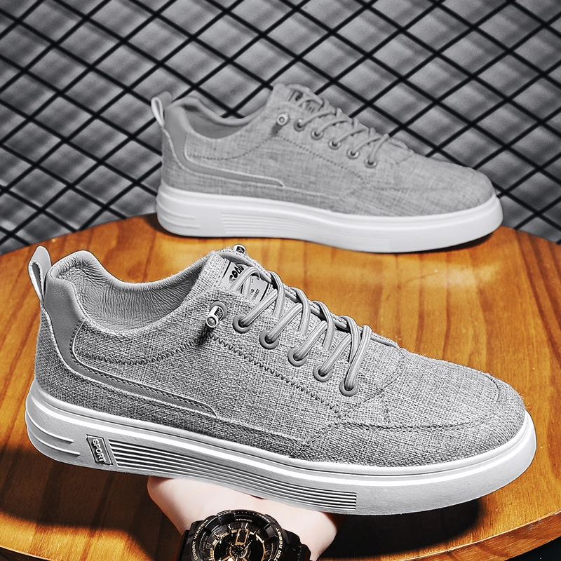 New 2025 Men's Canvas Shoes Casual Breathable Anti-slip Spring Summer Slip-ons Korean Style Trendy Men Ankle Cover Rubber Sole
