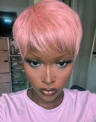 Nicelatus Natural Synthetic Pink Wig Short Hairstyles Wigs for Black Women Cheap Wig Short Pixie Cut Wig with Bangs