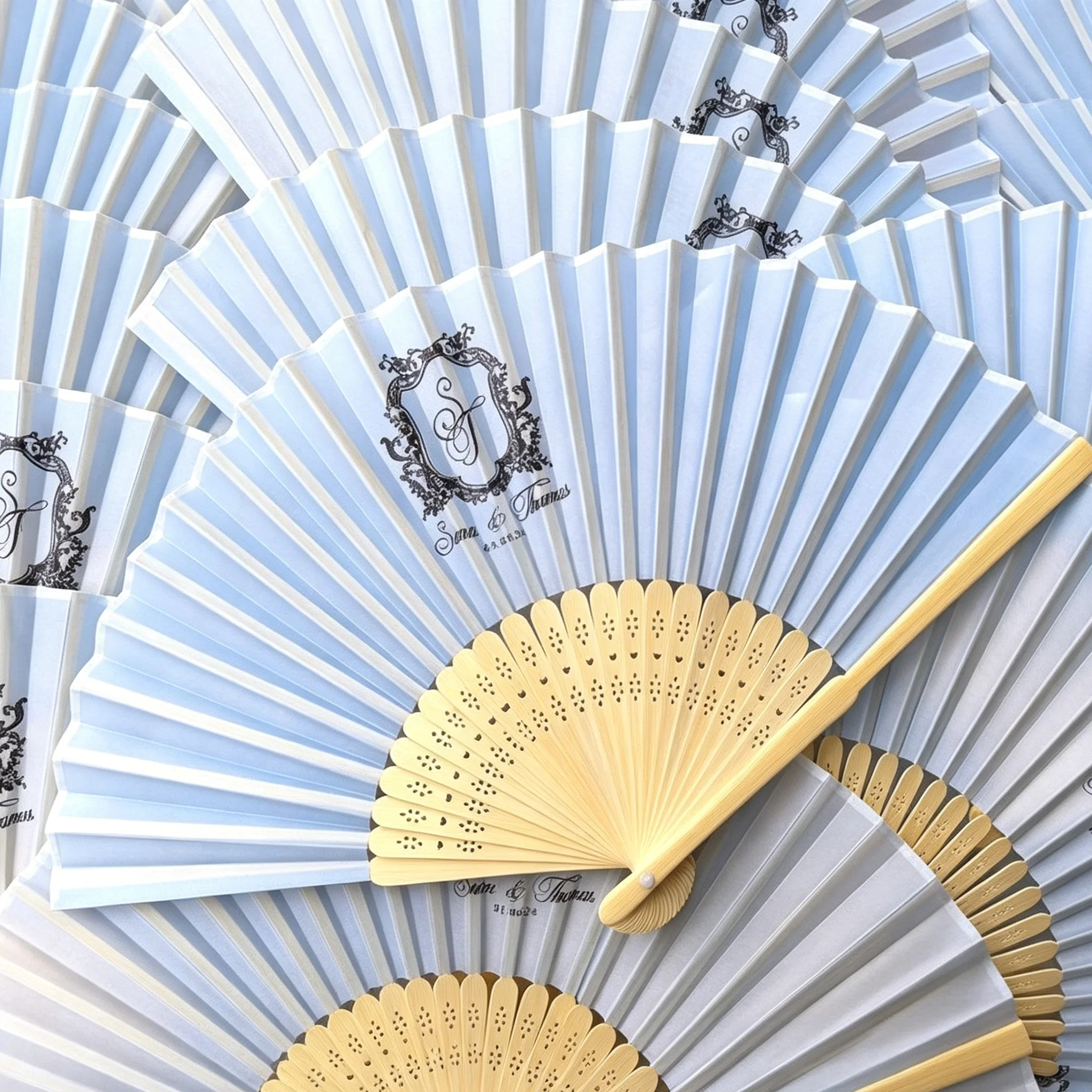 100Pcs Personalized Bamboo Folding Hand Fan Print Photos on Fabric for Promotion Art Activity Custom Fan for Anniversary Party view 2