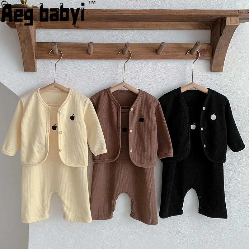 

Autumn Spring Baby Boys Girls Clothes Sets Waffle Lattice Strap Jumpsuit Long Sleeve Coat Tops Infant Children Clothing Overalls