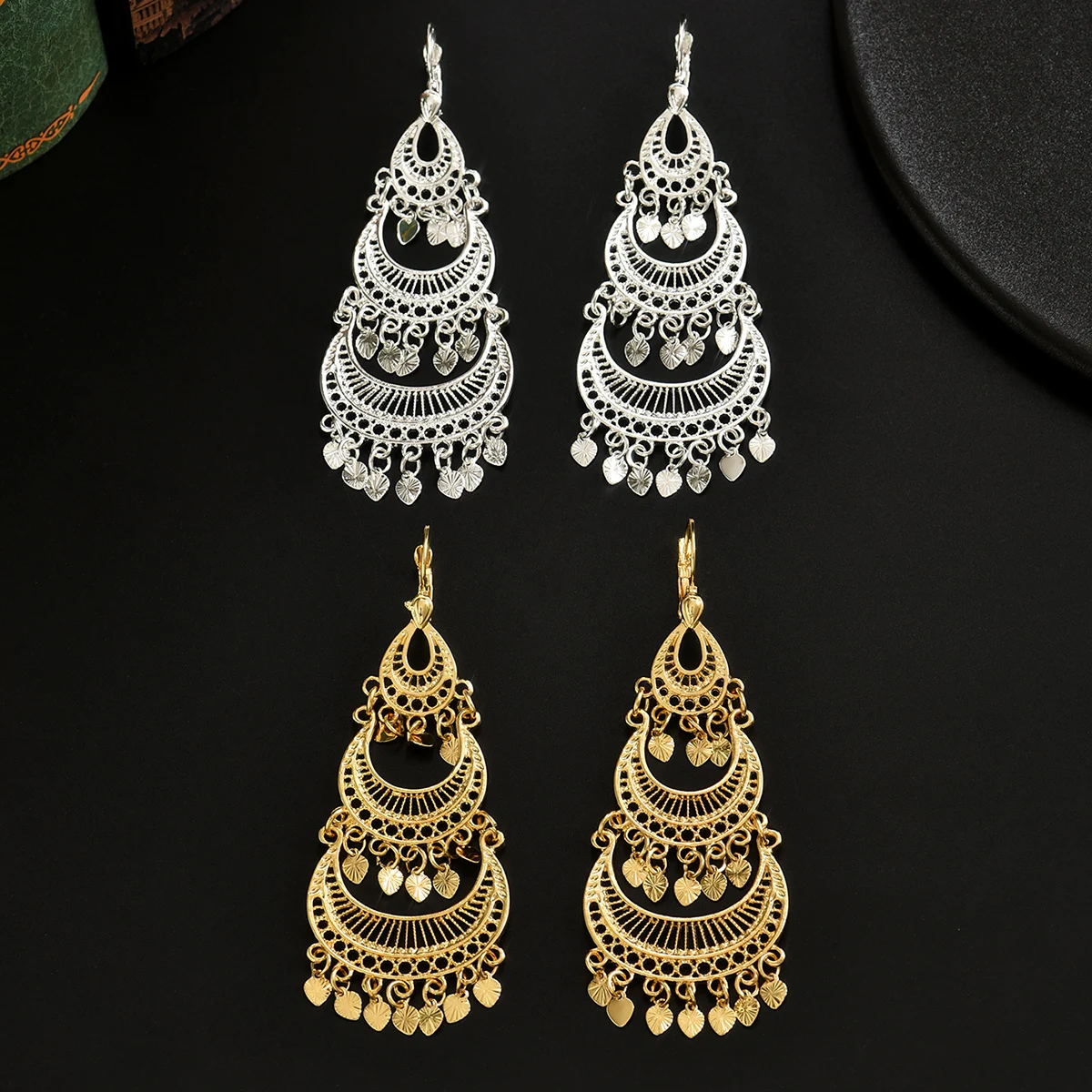 

Chic Algerian Bridal Heavy Earring with Tassels Gold Plated Drop Earring for Women Moon Shape Dangle Earrings Bijoux Marriage