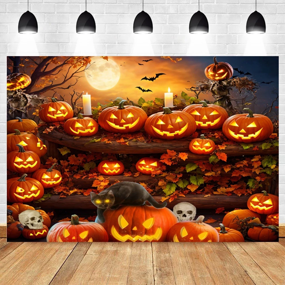 Halloween Backdrop Horror Night Scary Castle Pumpkin Moon Forest Party Decor Baby Portrait Photography Background Photo Studio