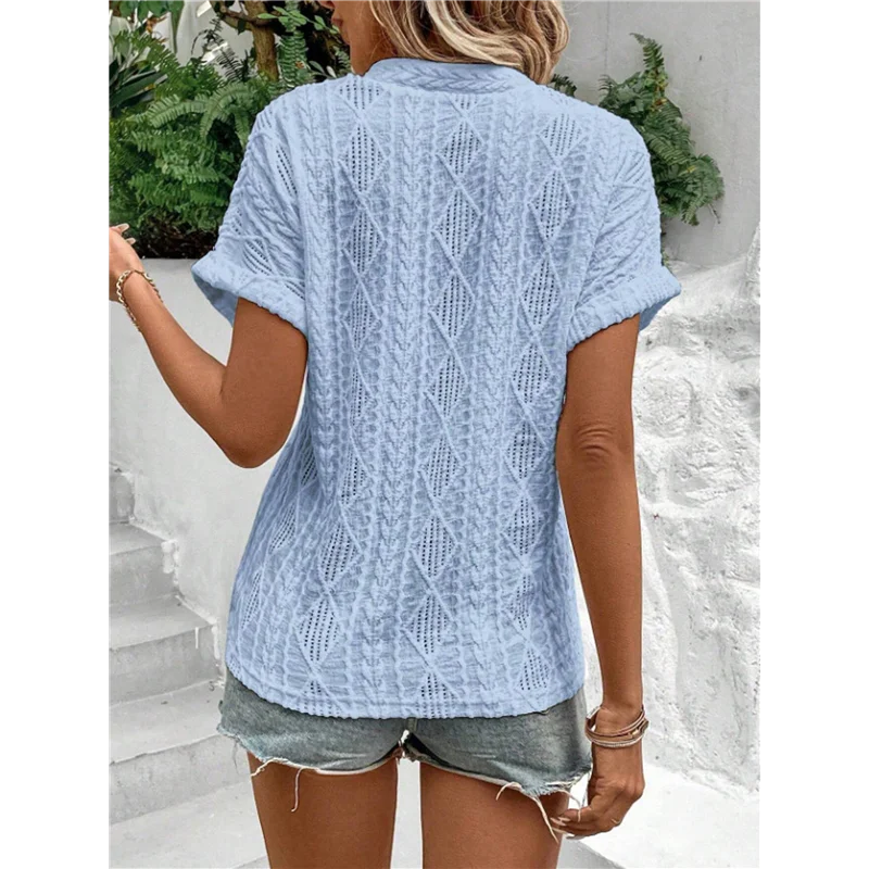 CYL-dames zomertops Casual shirt met V-hals en kapmouwen Licht gehaakt vestoverhemd met textuur